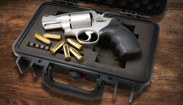 Revolver in a case on a table